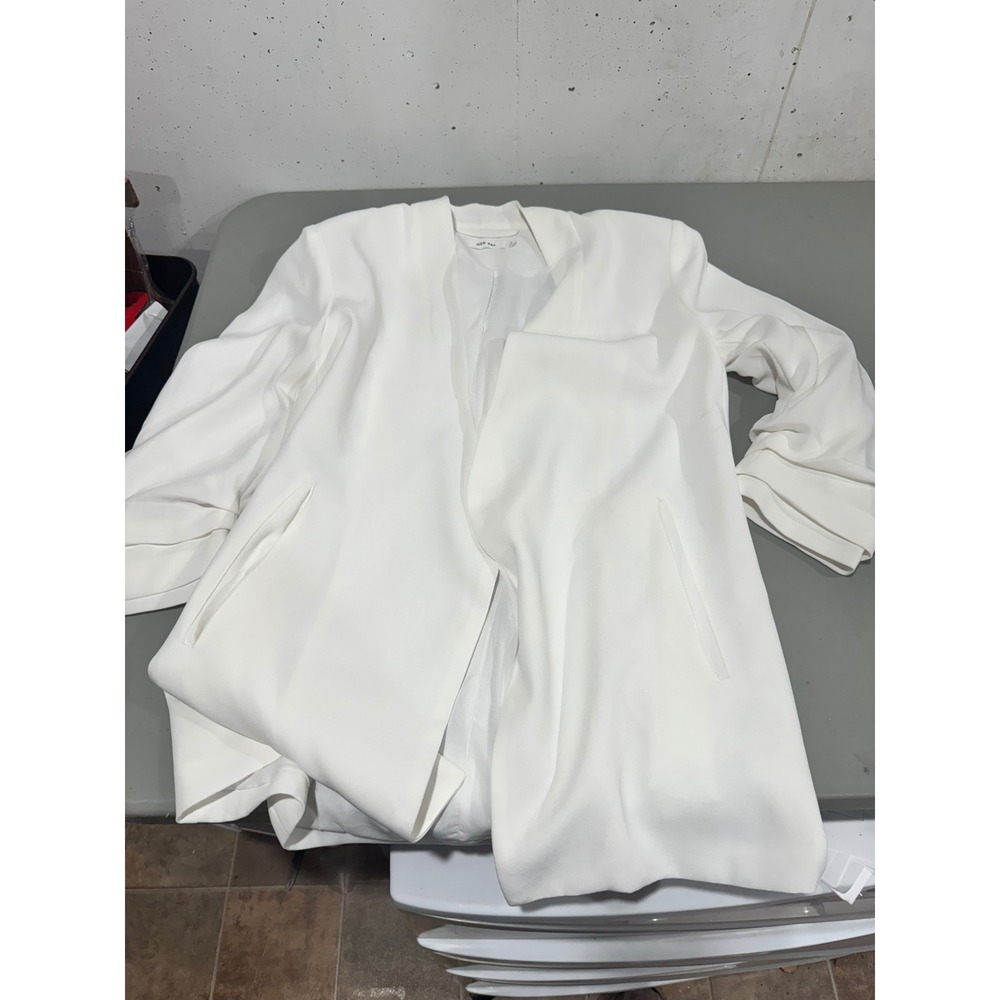 MOD REF Womens White Ruched Sleeve Open Front Blazer Jacket Size Large TR2285-V
